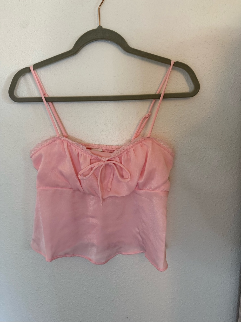 No Boundaries Light Pink Satin Lace-Trim Cami with Front Tie